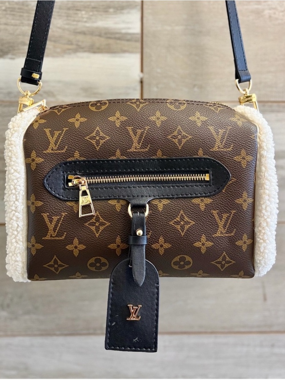 Brown faux fur/leather bag
